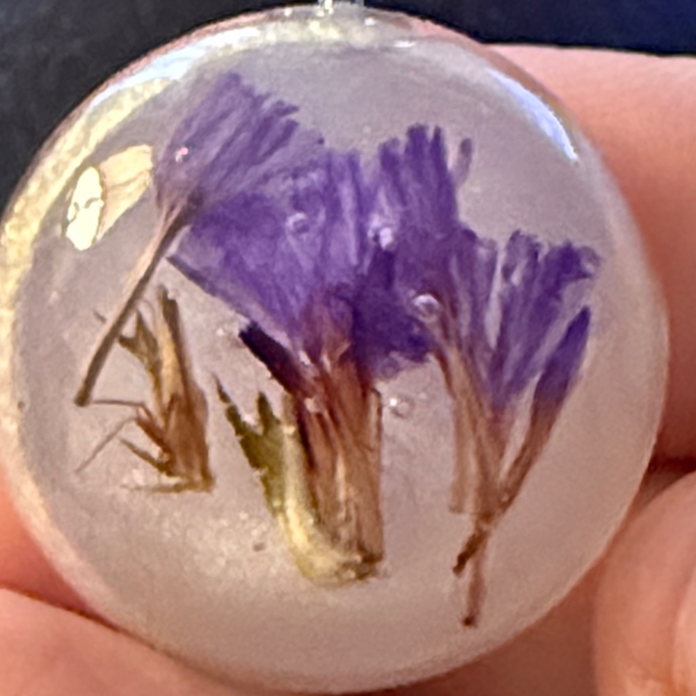 Unique Resin Handcrafted Purple Floral Pendant Necklace - Picture 6 of 6